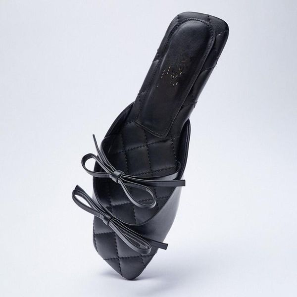 

slippers 2021 summer women's flat black sandals fairy style slip-on with bow decoration open toe large size