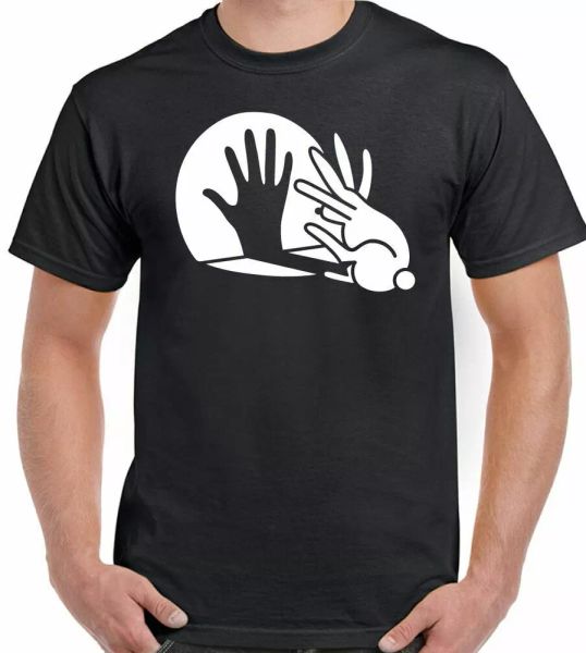 

men funny rabbit silhouette tshirt hand shadow puppets, White;black