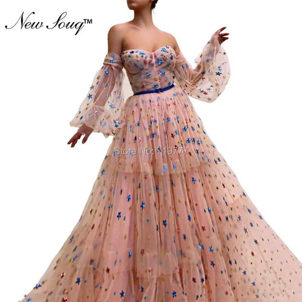 

party dresses pink evening dress off shoulder tulle women gown 2021 custom made glitter pattern long prom dubai kaftan, White;black