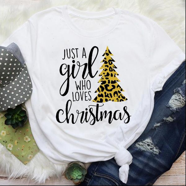 

womens women letter leopard girl plaid fashion 90s holiday merry christmas print lady female graphic clothes t shirt, White