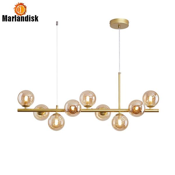 

nordic led glass round ball chandelier for kitchen dining room 9 heads black golden hanging pendant lamp indoor decor(dh-25) lamps