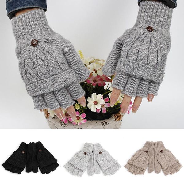 

bow ties women men winter warmer soft fingerless gloves mittens knitted glove hand, Black;gray