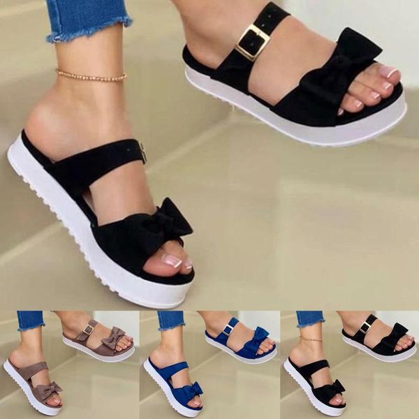 

slippers ladies summer women's fashion bowknot flats open toe sandals outdoor comfortable bohemia beach shoes plus size d21#, Black