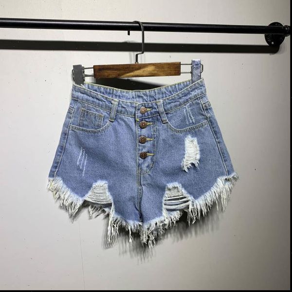 

womens short korea fashion summer women jean shorts plus size button high waist casual hole denim tassel d214, White;black