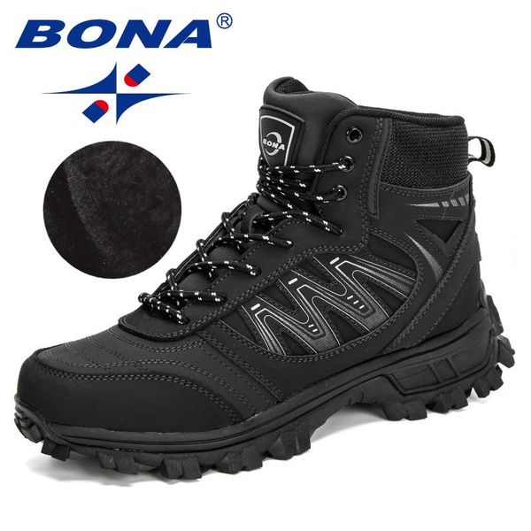 

boots bona 2021 designers winter men plush warm snow man work casual shoes sneakers high rubber ankle male, Black