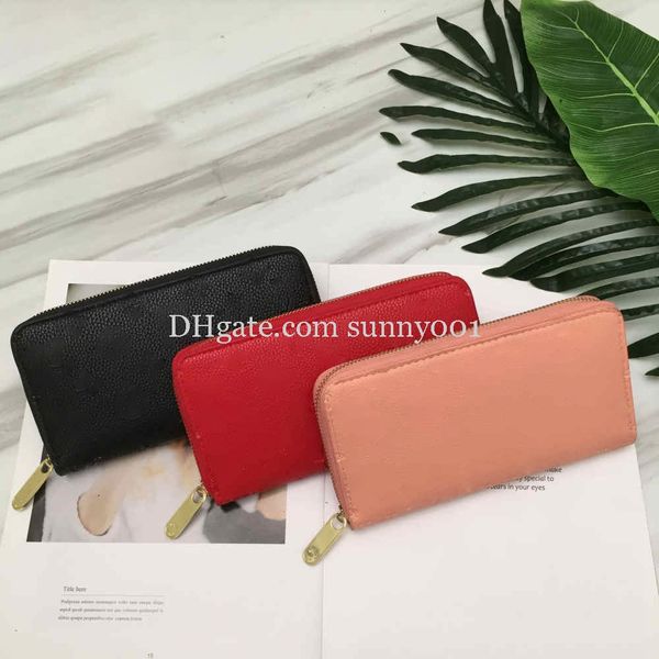 

3 colors long purse man embossed printing leather women wallets luxury lady multicolor coin purse single zipper wallet2485, Red;black