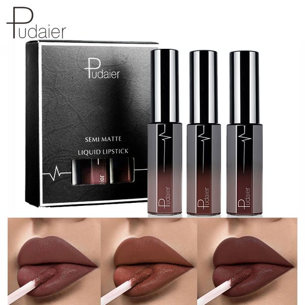 

3 pieces/box semi matte half moisturizer lip gloss kit lips makeup matt liquid lipstick silky nutritious lipgloss mate batom set
