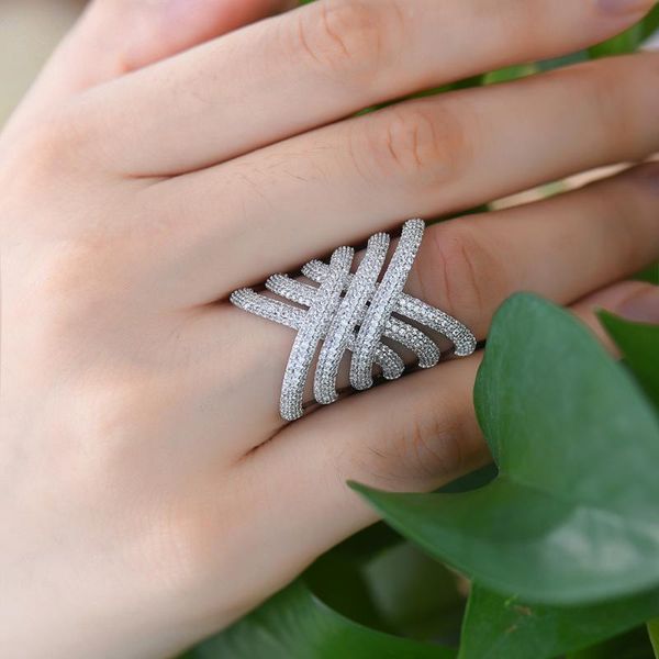 

godki charms women wide rings luxury geometry twist lines cz cubic zirconia finger rings for women wedding jewelry accessories, Slivery;golden