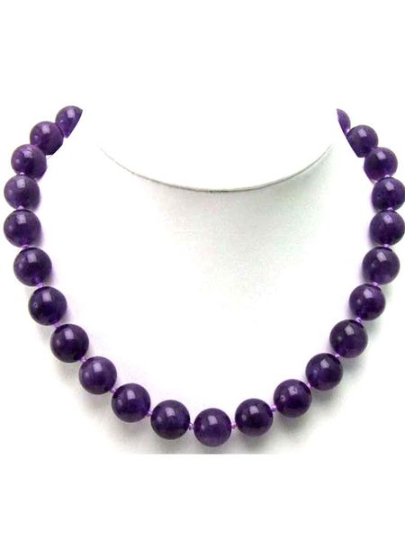 

qingmos natural 10mm round purple jade necklace for women with dark stone 17" jewelry choker chokers, Golden;silver