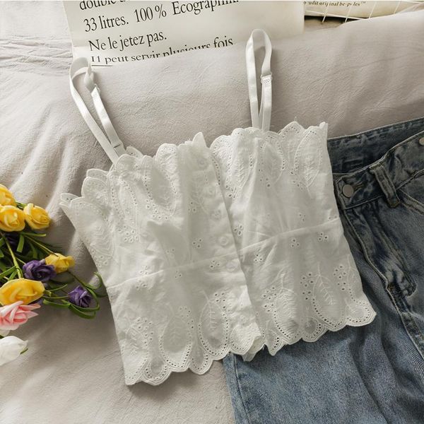 

spring and summer cut out lace short open navel fz215 solid color suspender women's slim single breasted vest tanks & camis, White
