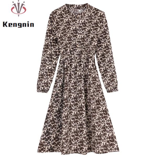 

casual dresses spring autumn 2021 mori girl dress nre cordury long sleeve thick lady bohemian robe elegant print flower vestidos, Black;gray