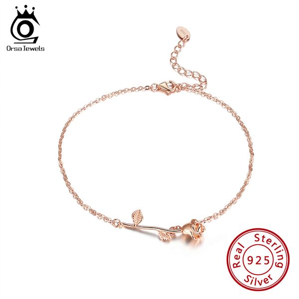 

orsa jewels real 925 lovely rose charms anklet fashion sterling silver ankle jewelry for women girls birthday gift sa08, Red;blue