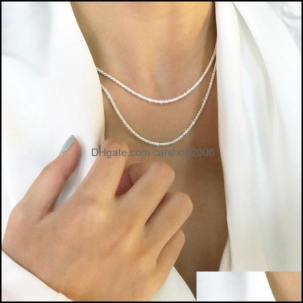 

necklaces & pendants jewelrykorean hipster italian luxury sparkling flash clavicle chainlight minority design womens necklace chains drop de, Silver