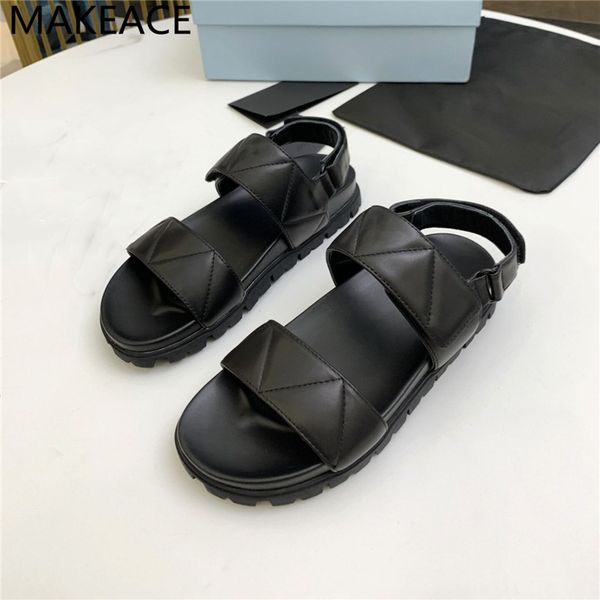

new summer genuine leather women thick sole beach vacation shoes ladies black white flats sandals for woman mujer 80% off outlet online sale