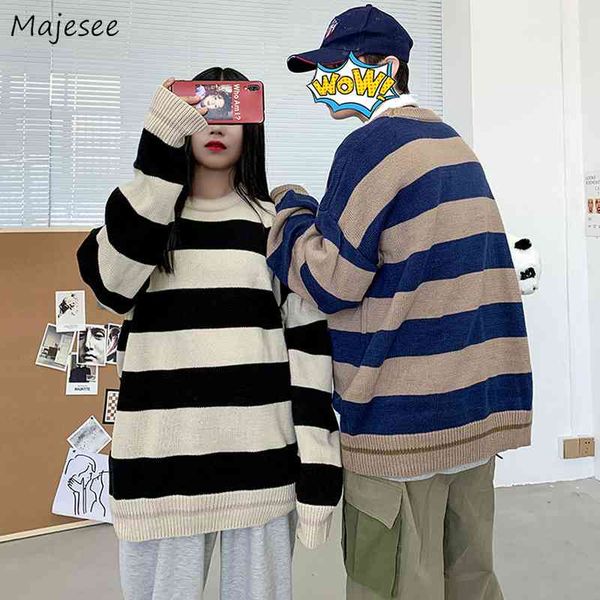 

men oversize pullovers classic retro striped korean style slouchy all-match basic sweaters trendy students coupl, Black