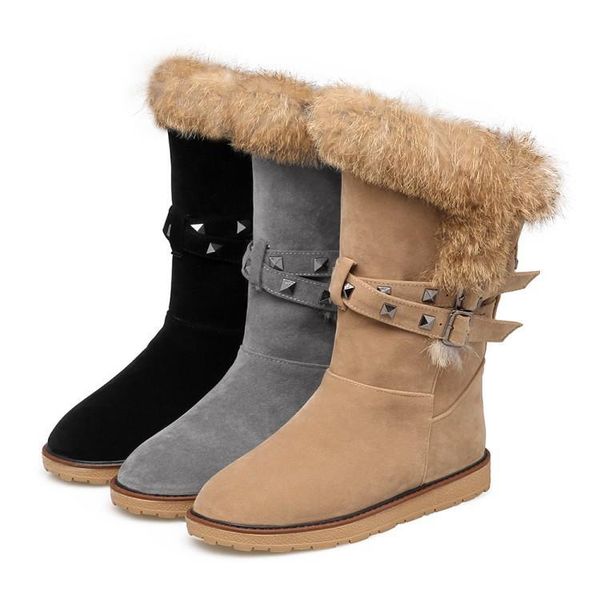

boots female winter warm fur women booties snow shoes 2021 fashion ankle bota, Black
