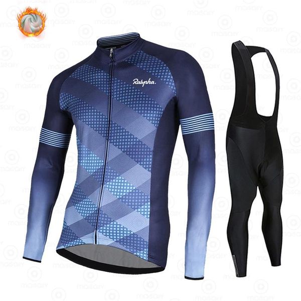 

racing sets ralvpha warm 2022 winter thermal fleece cycling clothes men's est jersey suit outdoor riding bike mtb clothing bib pants se, Black;blue