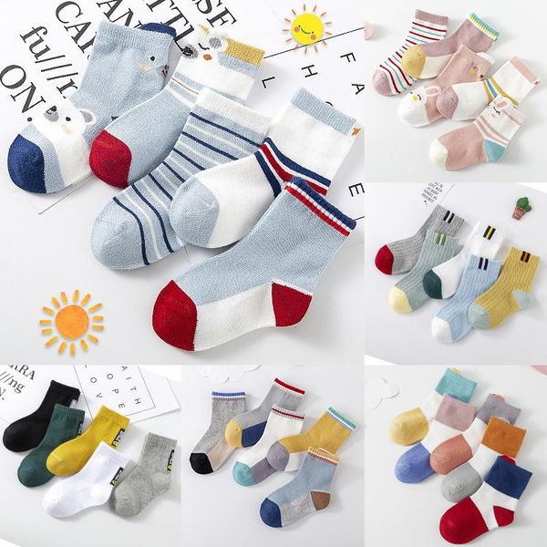 

spring and summer class a cartoon animal children socks cotton tube boys girls baby striped multicolor, Pink;yellow