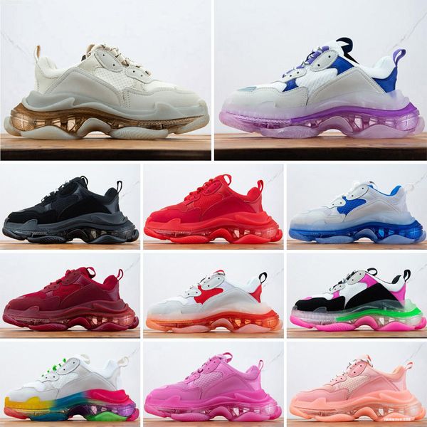 

2021 paris triple-s clear sole casual shoes fluo red neon green rainbow pink black beige yellow navy mens women platform sneakers