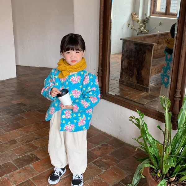 

down coat baby girls winter coats clothes 2021 autumn fall 2-7years toddlers floral blue white cotton padded jacket, Blue;gray