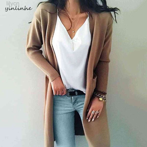 

khaki long cardigan women cashmere solid knit sweater sleeve winter ladies pockets kimono 737, White;black