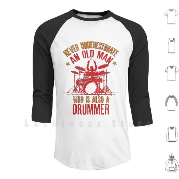 

men's hoodies & sweatshirts never underestimate an old man who is also a drummer design long sleeve percussive instrument, Black