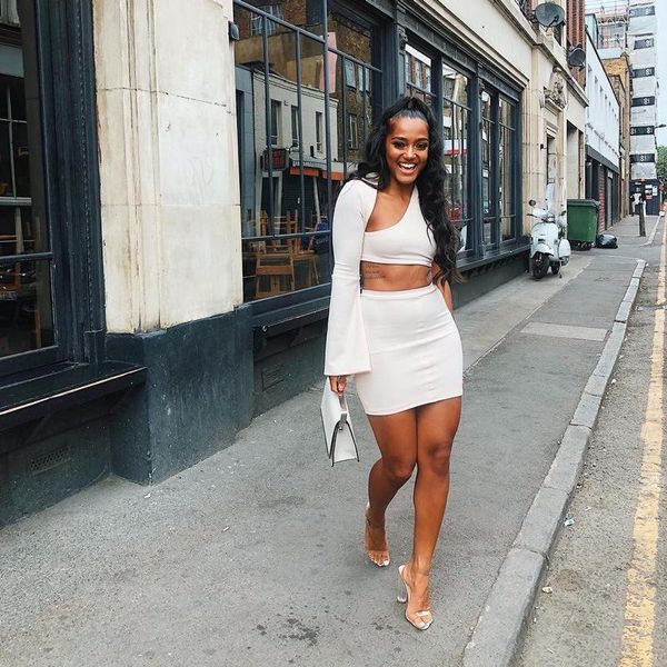 

female one-shoulder long flare sleeve crop skirts 2 pieces set 2021 autumn winter women fashion casual sets wholesale women's two, White