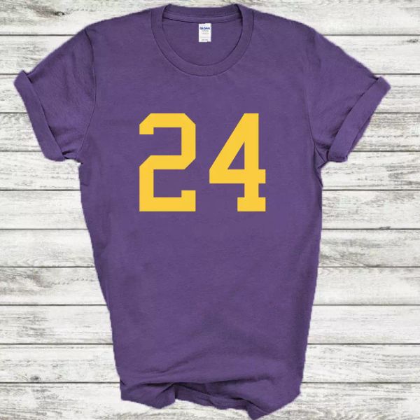 

basketball purple yellow 24 jersey number mens cotton t-shirt, White;black