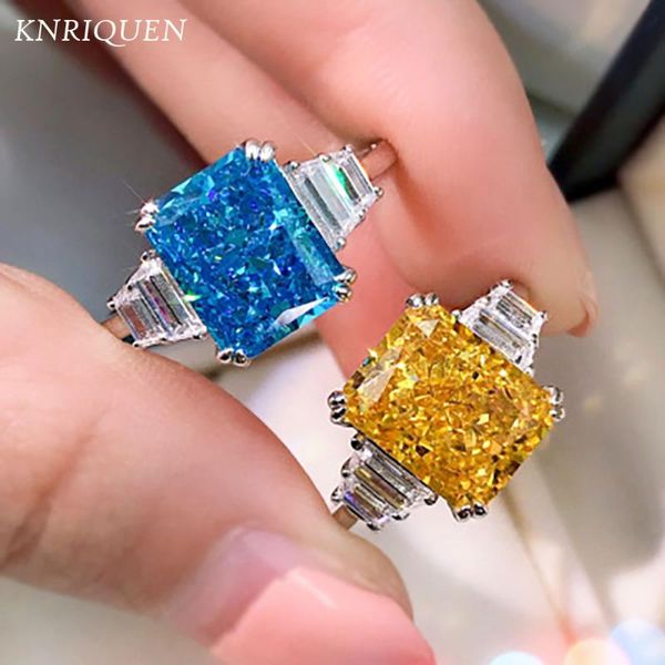 

cluster rings 2021 luxury 925 sterling silver 8*10mm aquamarine stone z diamond cocktail party gemstone female fine jewelry gift, Golden;silver