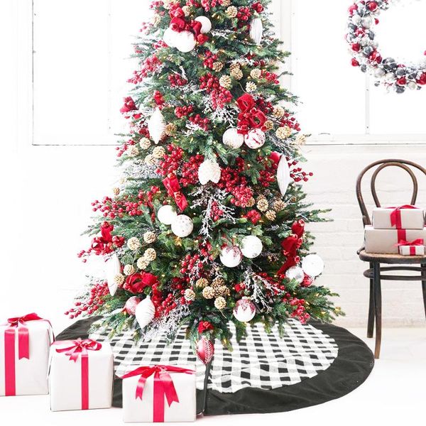 

christmas decorations 1 piece tree skirt black plaid bottom apron ornaments