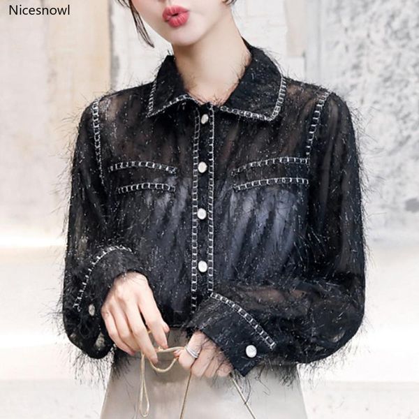 

women's blouses & shirts spring autumn tassel womens and fashion brand ladies korean style loose black blusas mujer de moda, White