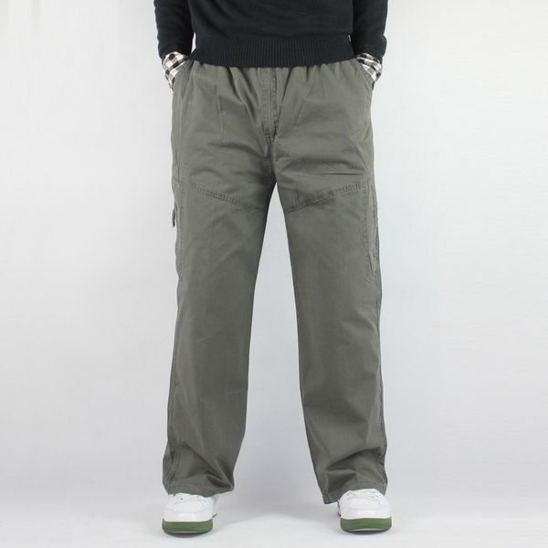 

100% cotton summer men's casual pants loose elastic trousers for men black army green grey big and tall plus size xl-6xl 5xl 210518