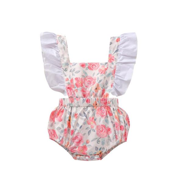

rompers toddlers flower printing romper, infant girls' flying sleeve high waist bodysuit, babies square collar clothing, Blue