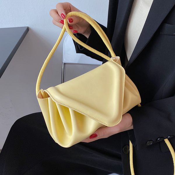 Umhängetasche Gelb Kleine weiche PU-Leder-Dreiecksklappe für Damen 2021 Shopper-Trends Luxus-Schultergeldbörsen und Handtaschen Blau