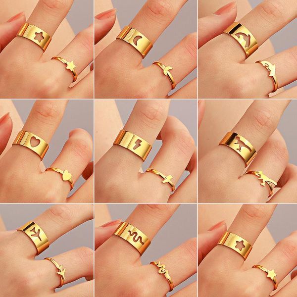 

wedding rings 2021 trend fashion for women vintage couples personality heart shape adjustable ring valentine's gift accessories, Slivery;golden