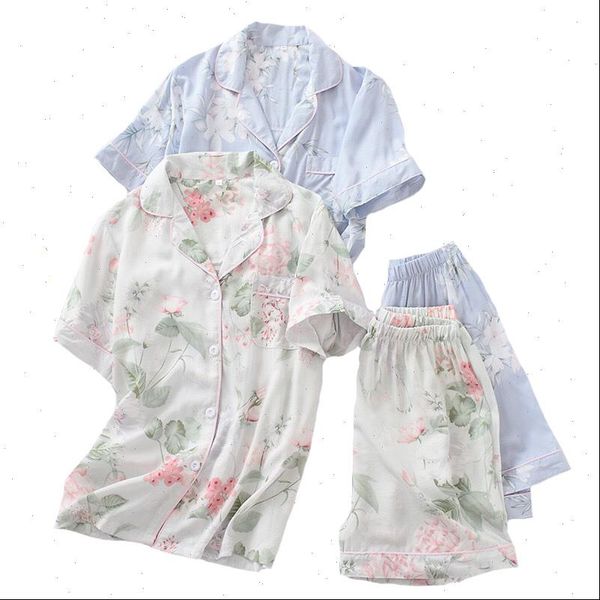

2pcs pajamas set simple style womens sleepwears summer floral printed turn down collar shorts comfort homewear, Black;red