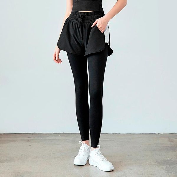 

women's leggings fake two shorts women sports fitness for woman breathable black jegging pants female gym clothing