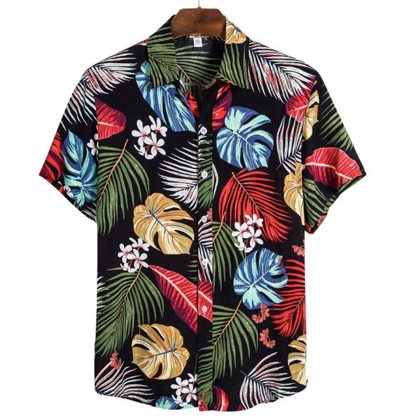 

hawaiian shirt men cotton linen ethnic short sleeve casual printing cool thin breathable beach blouse camisa men's shirts, White;black