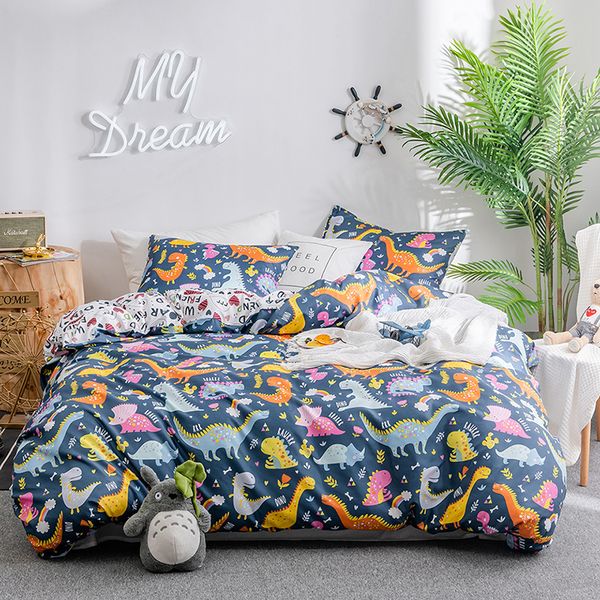 Conjunto de cama de dinossauro Conjunto dos desenhos animados Kids Devet Cover Sets American Style Dinossauro Dinossauro Roupa de Roupa Sets Single Bedclothes Conjunto de Cama 210319