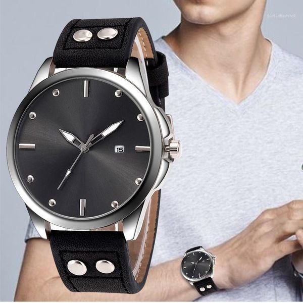 

wj-8901 2021 fashion luxury men faux leather band watch clock quartz analog watches bracelet montre homme wristwatch wristwatche, Slivery;brown