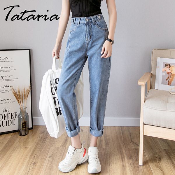 Tataria Vintage Boyfriend-Jeans für Damen, hoch tailliert, locker, lässig, Harem, hellblau, weites Bein, Bürodame 210514