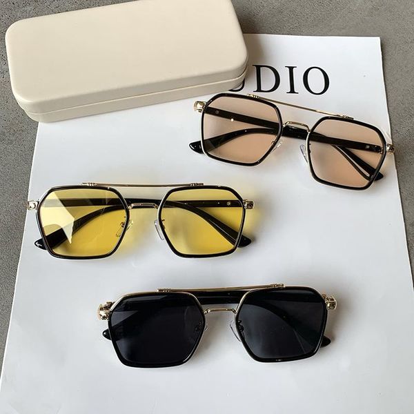 

sunglasses oloey retro double beam square women brand designer fashion trendy street eyewear shield men's driving uv400 okulary, White;black