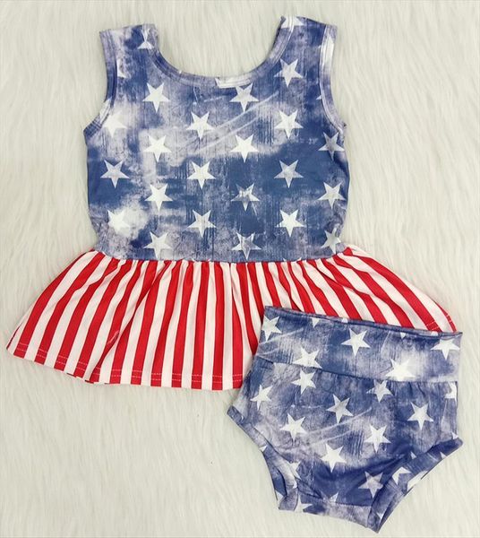 

arrival kids summer outfit baby girl and boys july 4th children tank match shorts set with star pattern, White
