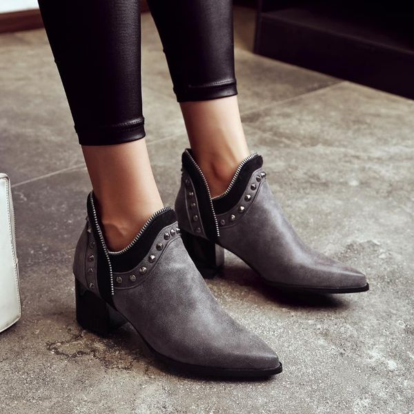 

boots women shoes 2021 ankle punk pointed toe for black gray brown big size 33-48