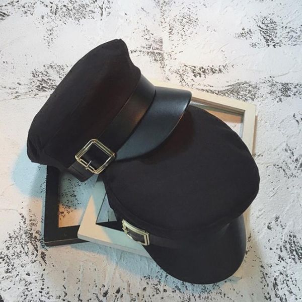

beanies 1pc fashion black military hat autumn winter wool pu patchwork sboy caps for women england style flat cap