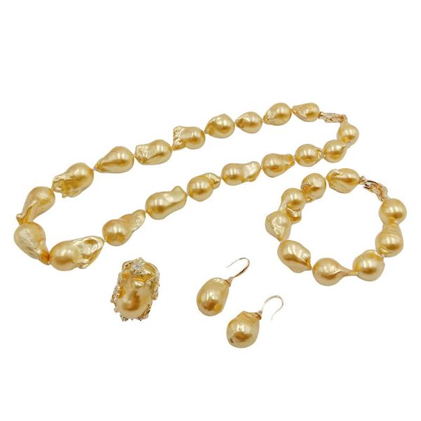 

earrings & necklace 100% baroque freshwater pearl jewelry set necklace,bracelet ,ring and earring 925 silver hook,pearl size l 19-40 mm