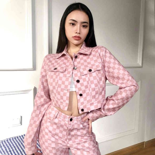 

women's jackets pink portrait girl plaid jacket casual wild spring trend i73i, Black;brown