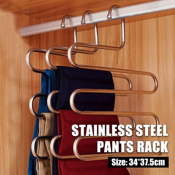 

hangers & racks 5 layers stainless steel clothes hanger s shape pants storage cloth rack multilayer durable