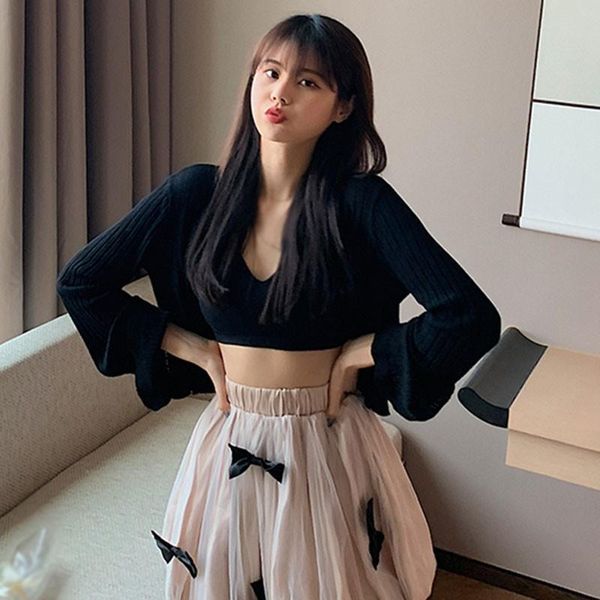 

thin women cardigans knitted cropped sweater solid color casual long sleeve o-neck sweaters lady female coat fashion women's jackets, Black;brown