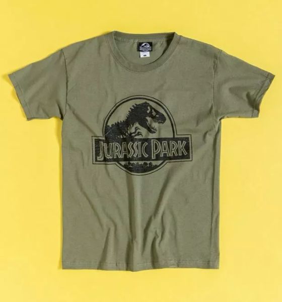 

official khaki green jurassic park logo t-shirt, White;black